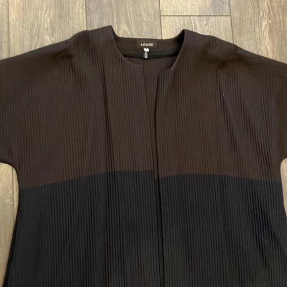 🆕ESKANDAR BERGDORF GOODMAN Size 0 Brown & Black Ribbed Coatigan - Picture 5 of 11